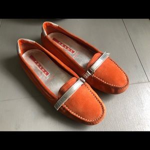 Prada Milano Orange Flats Loafers Driving Shoes